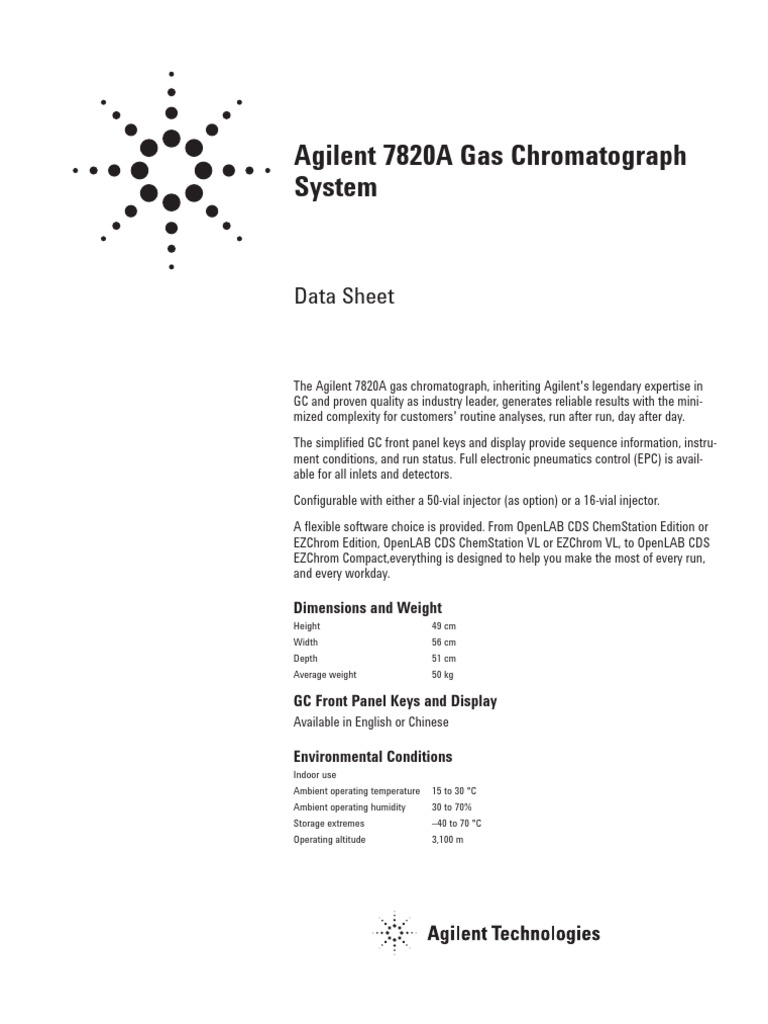 7820A GC Data Sheet | PDF | Gas Chromatography | Electromagnetic ...