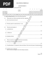 O - LEVEL CHEMISTRY WORKSHEETS - Reactions Questions