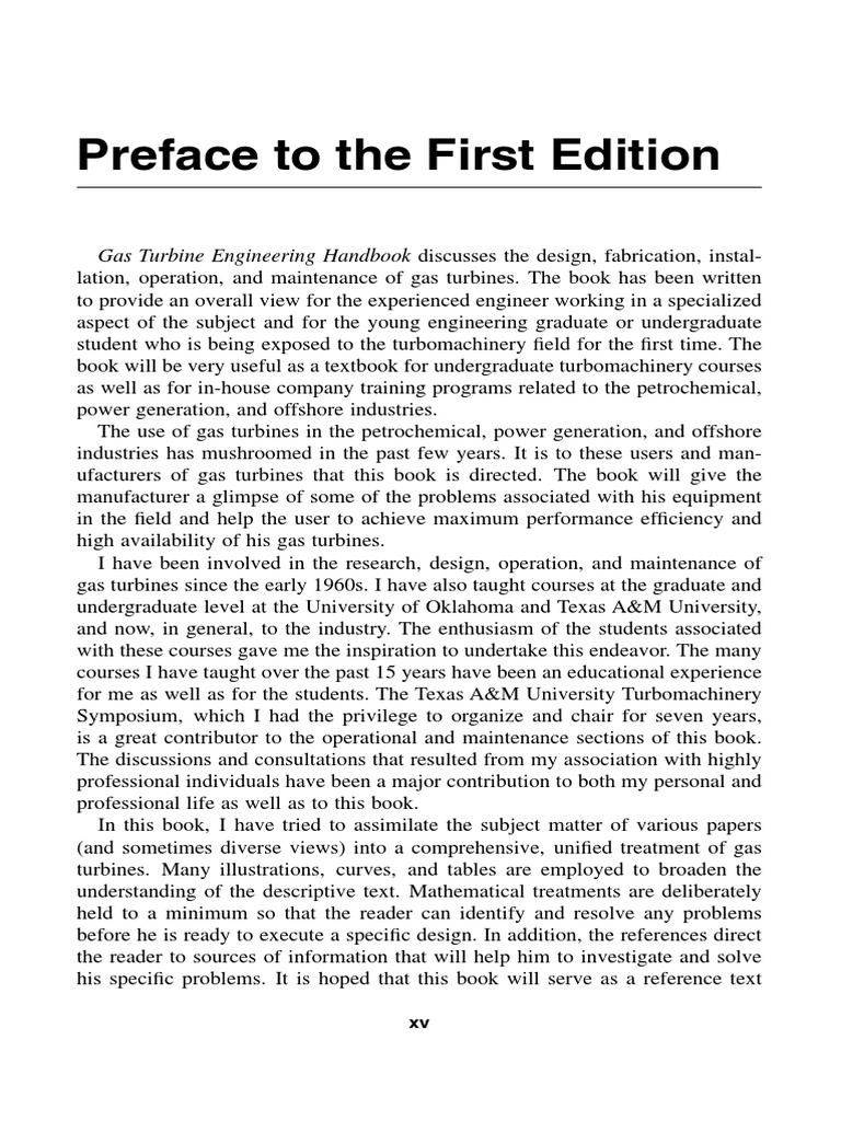 A Comprehensive Introduction To Gas Turbines Preface To The First