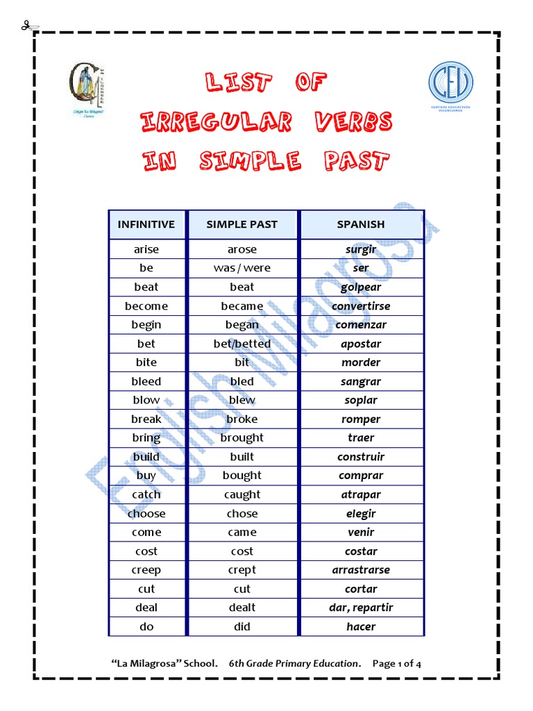 6th Grade Irregular Verbs List | PDF | Morphology | Semantic Units