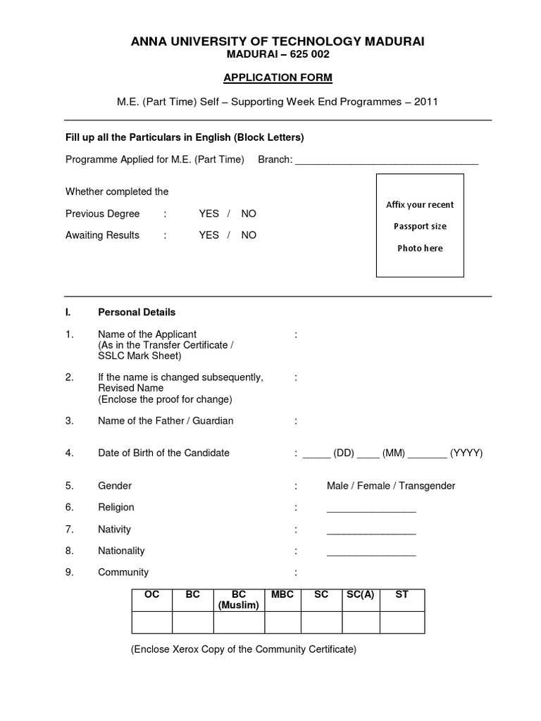 M.E. Part Time App - Form | PDF