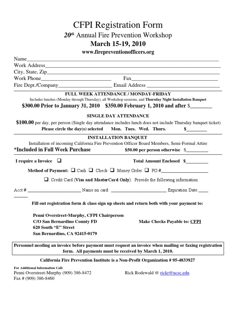 2010 Calif. Fire Prevention Institute (Buellton) Reg Form | PDF ...