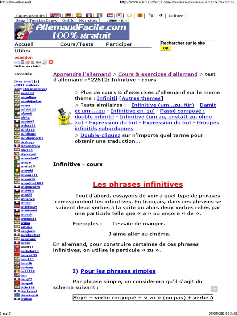 Infinitive Allemand Verbe Phrase