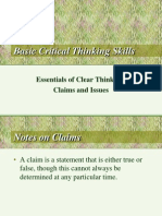Basic Critical Thinking Skills: Essentials of Clear Thinking: Claims and Issues