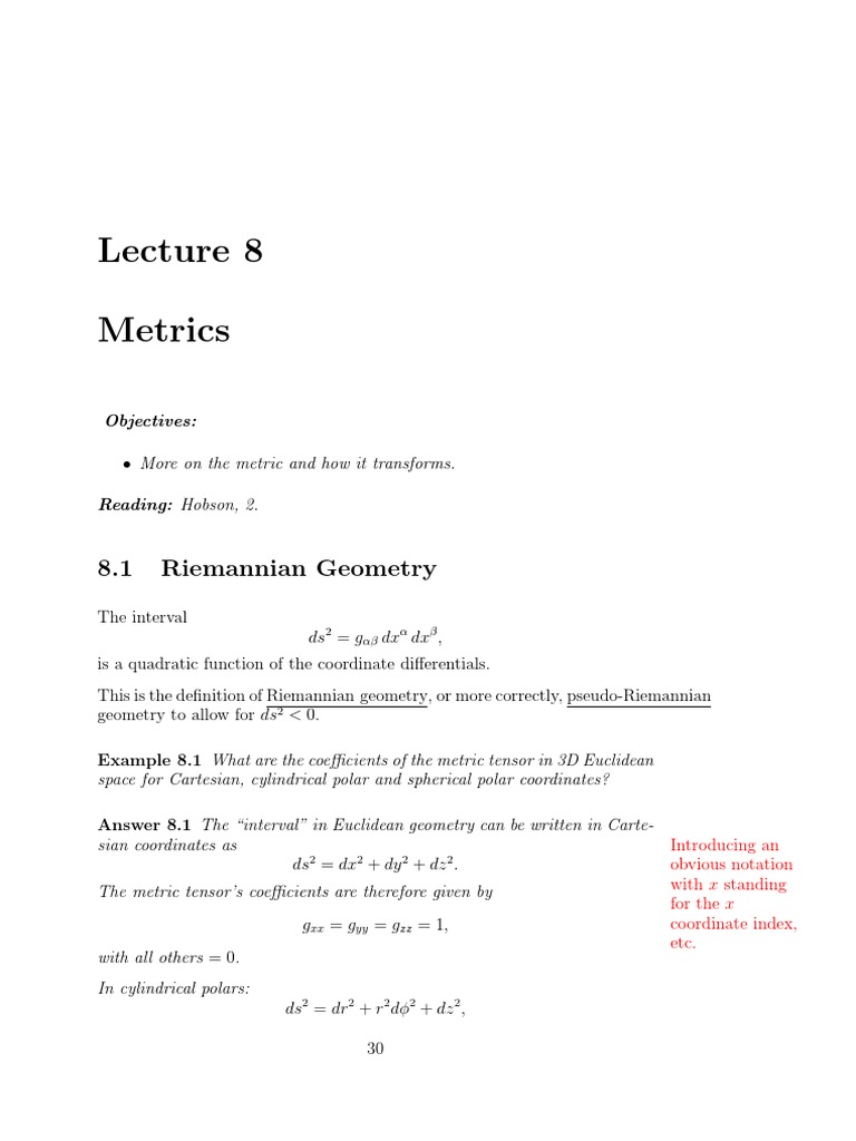 Riemannian Geometry & Metrics | PDF | Euclidean Space | Coordinate System