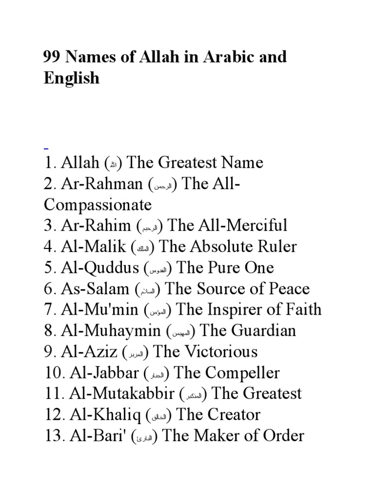 Attributes Of Allah , 99 Names of Allah (Al Asma Ul Husna) – XLWRR