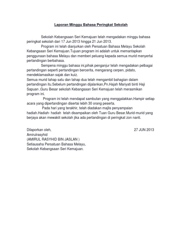 Laporan Minggu Bahasa Peringkat Sekolah