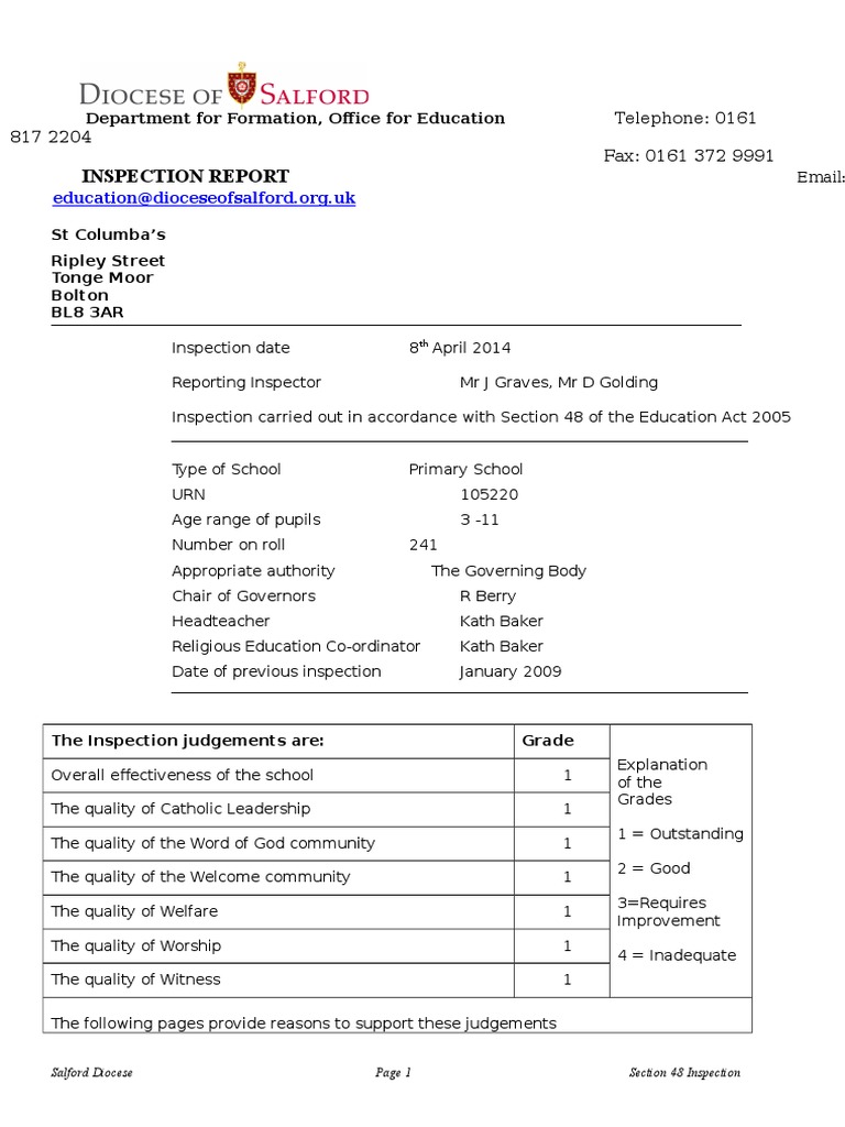 Inspection Report: Department For Formation, Office For Education | PDF ...