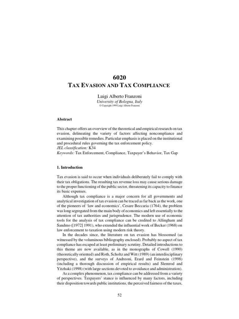 Tax Evasion and Tax Compliance Tax Evasion Tax