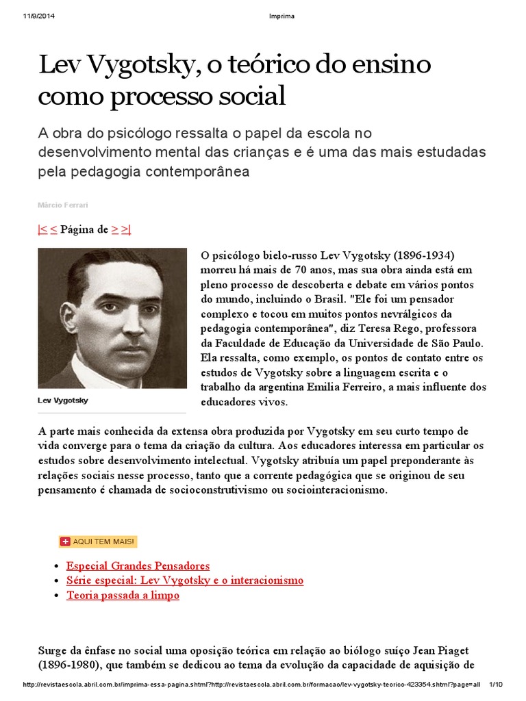 Vygotsky - Nova Escola | PDF | Aprendizado | Psicologia