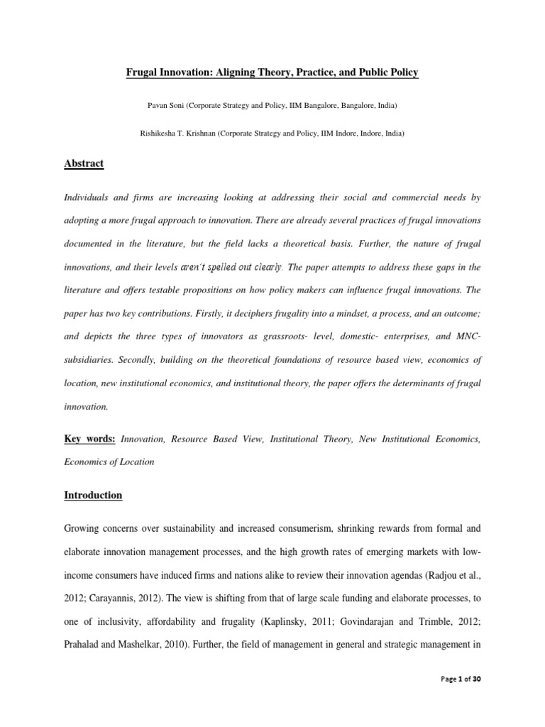 Frugal Innovation: Theory and Policy Insights | PDF | Innovation ...