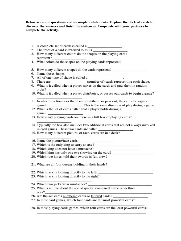 Playing Cards Quiz | PDF | Playing Cards | Games Of Chance