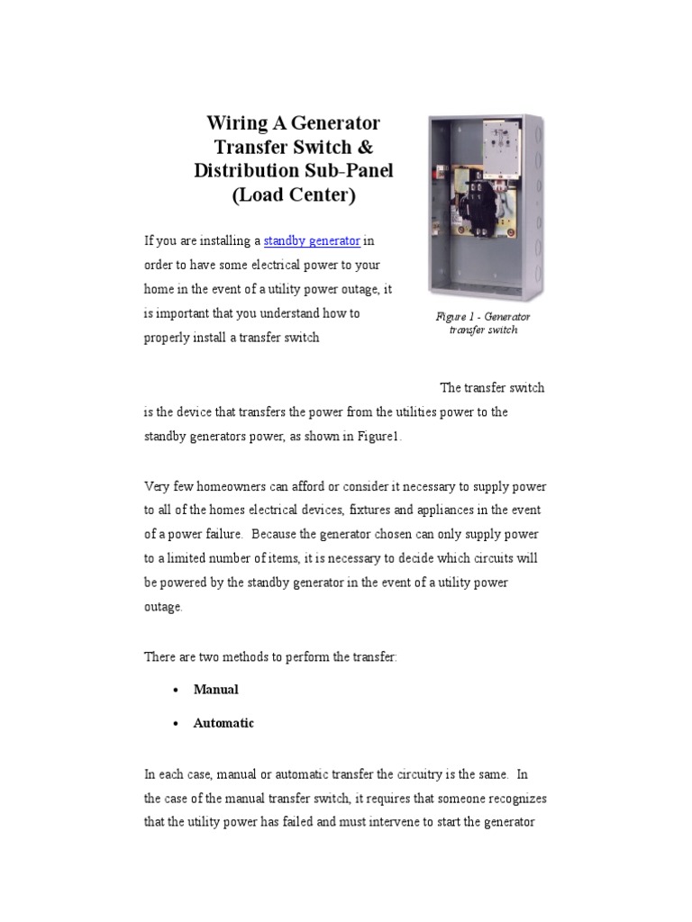 Wiring A Generator Transfer Switch | PDF | Electric Power | Switch