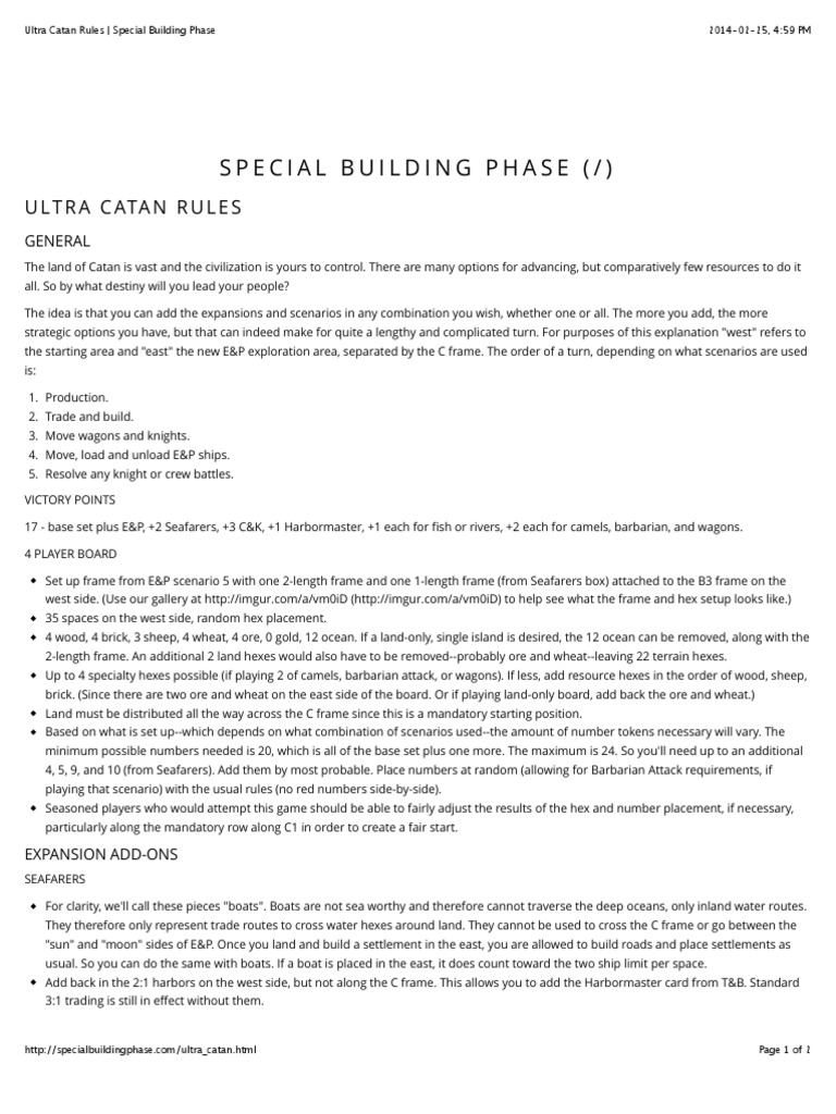 Ultra Catan Rules - Special Building Phase | PDF | Leisure | Transport