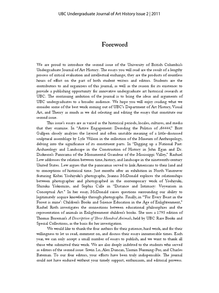 UBC Undergraduate Art History Journal Issue 2 | PDF | Essays | Academia