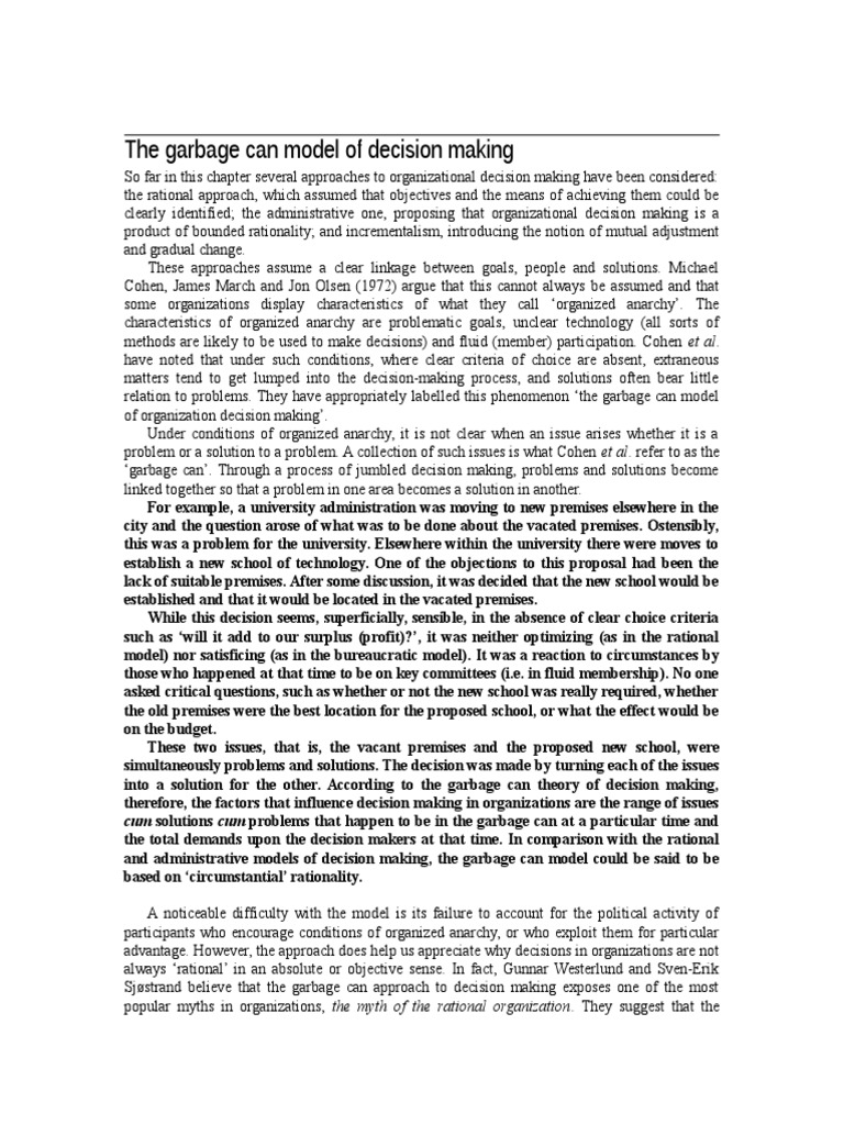 The Garbage Can Model of Decision Making PDF Decision Making Science