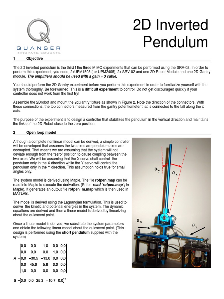 2D Inverted Pendulum Control Design | PDF | Systems Theory | Electronic ...
