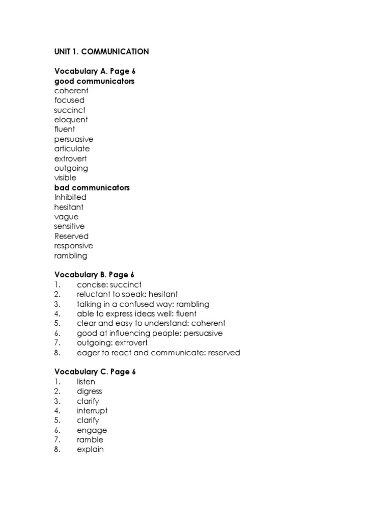 Unit 1 Vocabulary | PDF