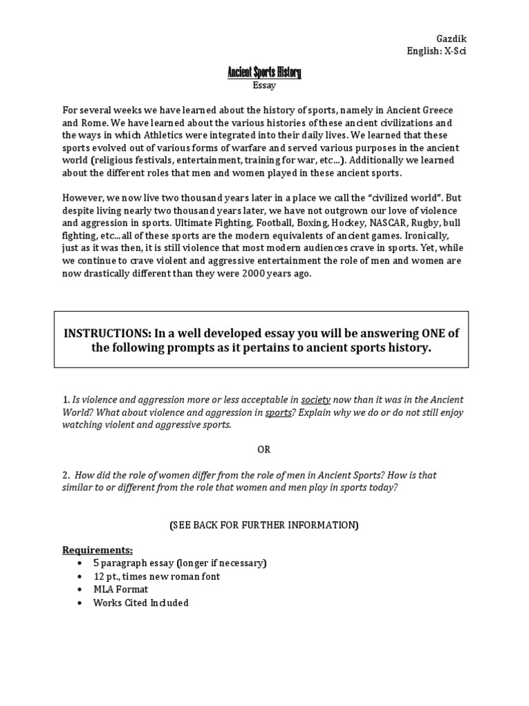 Ancient Sports History Essay PDF Sports Aggression