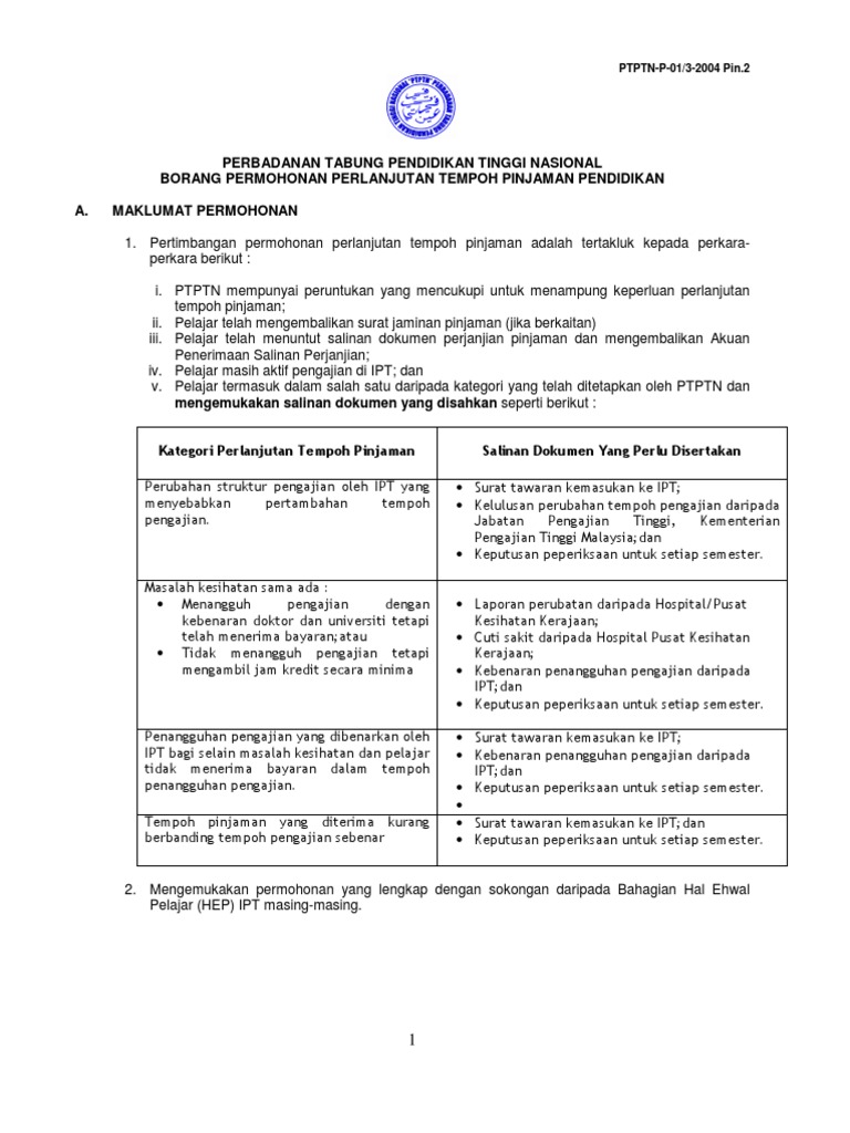 Borang Ptptn
