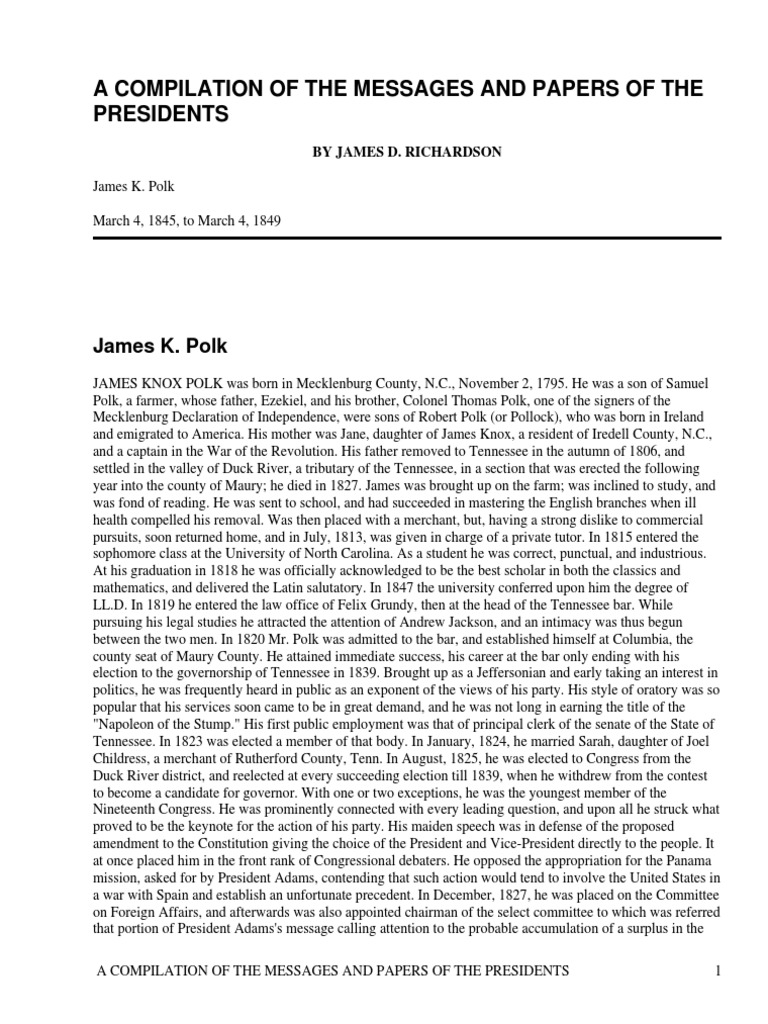 Messages And Papers Of The Presidents Volume 1