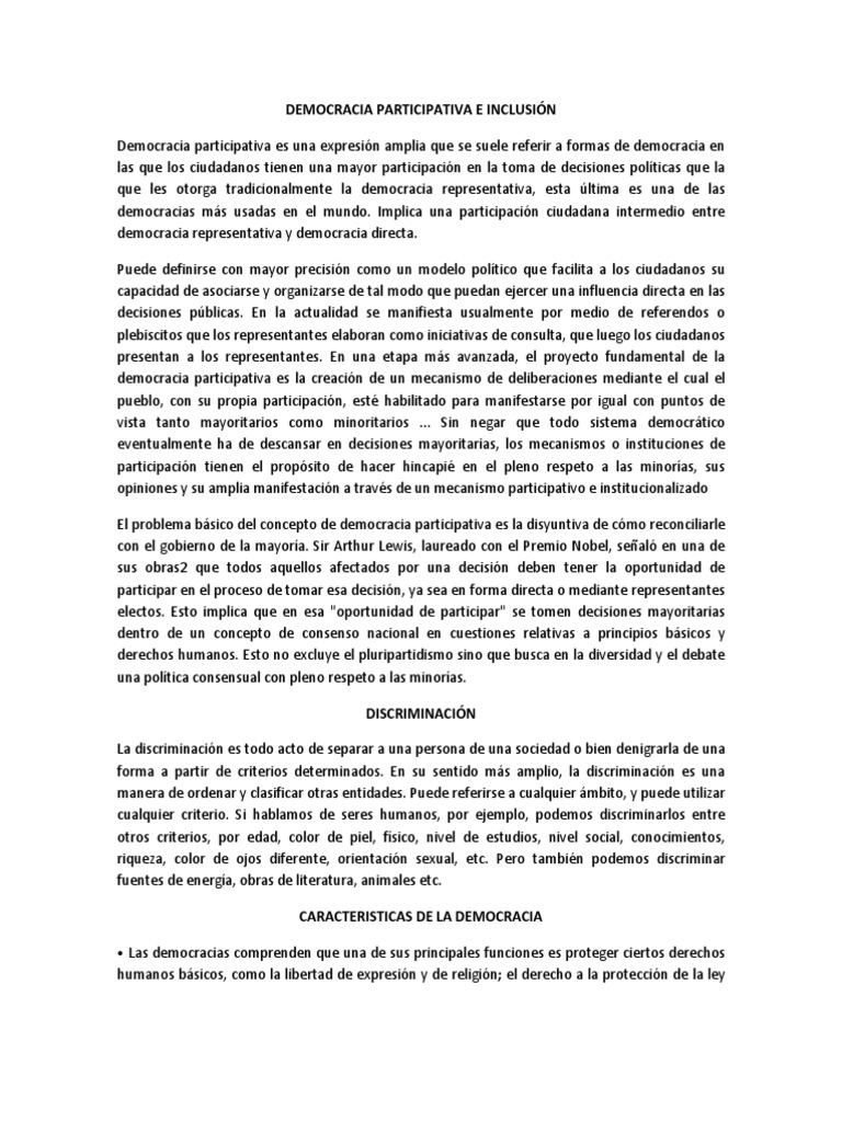 Inclusión en la Democracia Participativa | PDF | Democracia ...