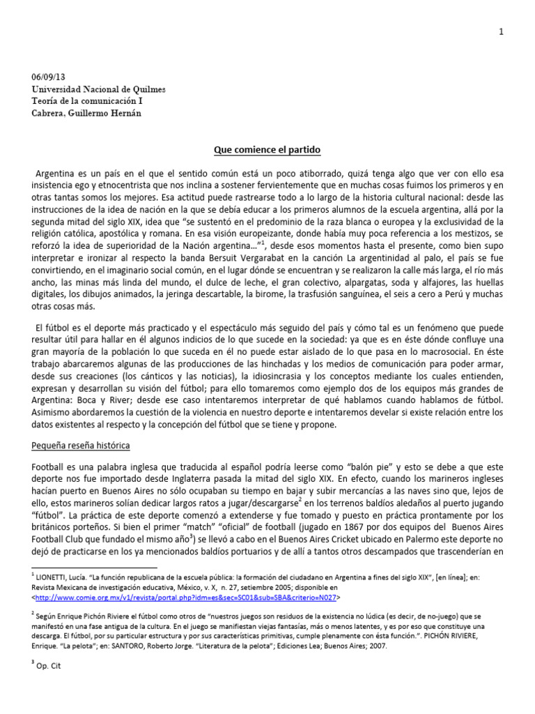 TP Final - Que Comience El Partido PDF | PDF | Asociación de Futbol ...