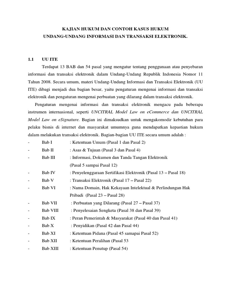 Kajian Hukum Dan Contoh Kasus Hukum Uu Ite