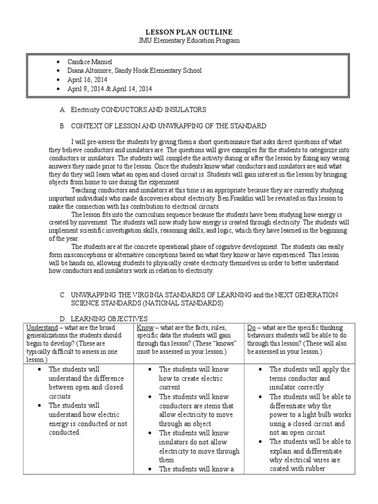 Conductors and Insulators Lesson Plan | PDF | Temporal Rates | Materials