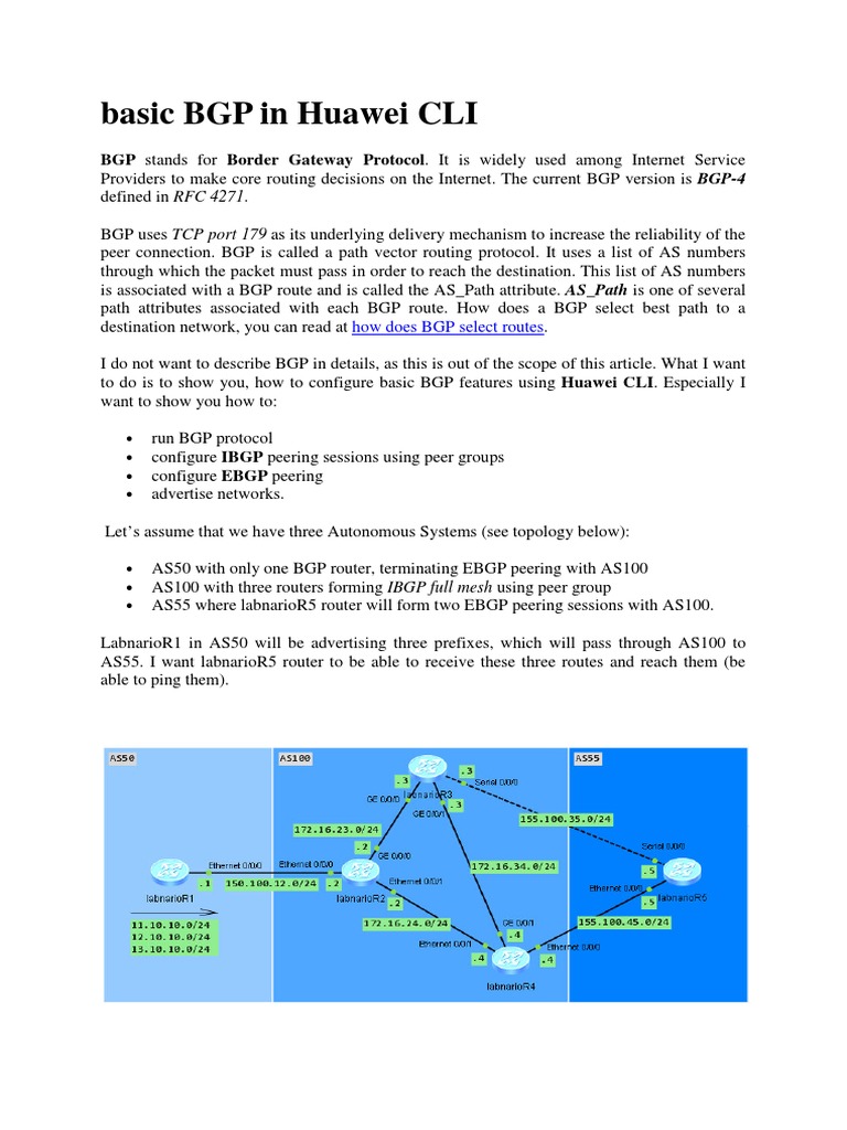 Basic Bgp in Huawei Cli Routing Protocols