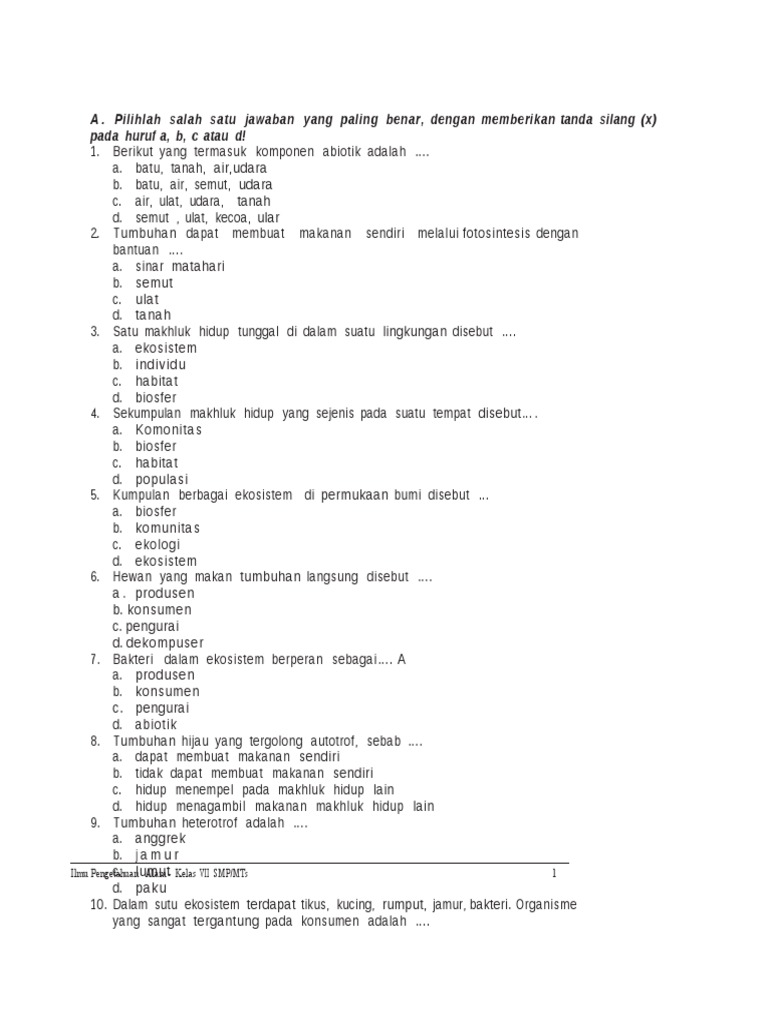 Soal essay tentang ekosistem kelas 7 image