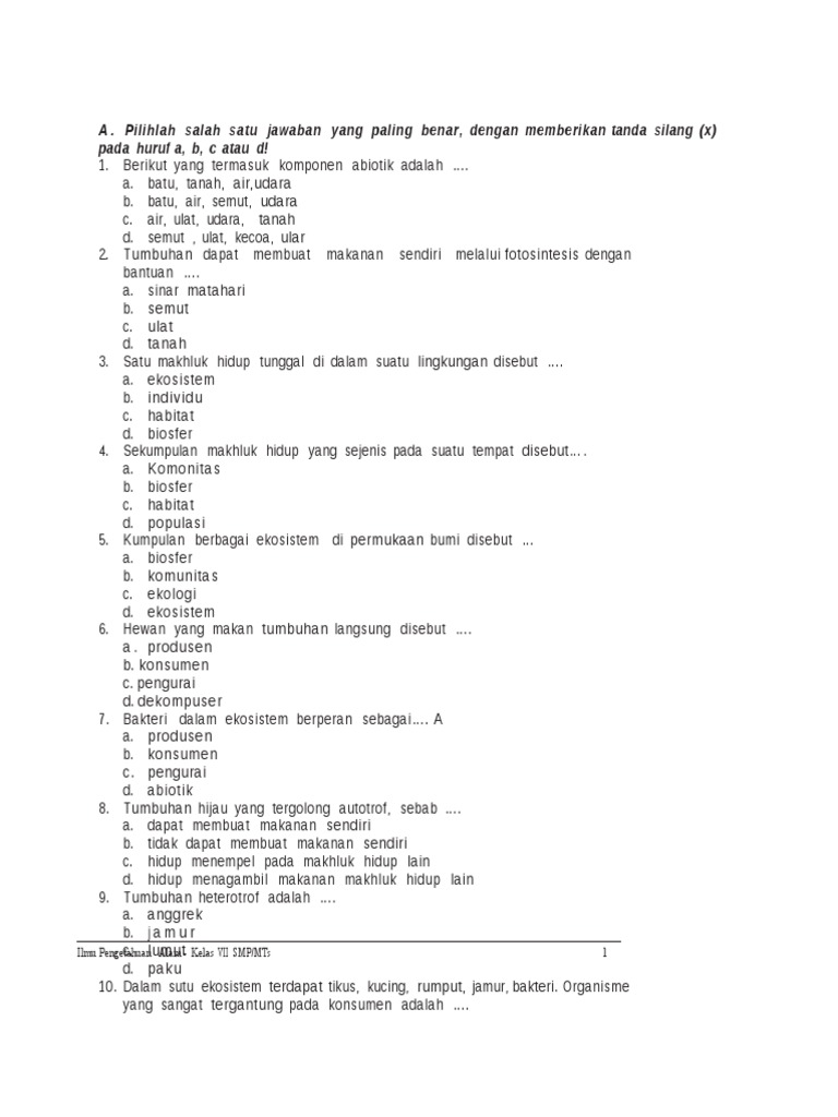 Soal Soal Ipa Kelas 7 Dan Pembahasannya Materi Pencemaran Lingkungan