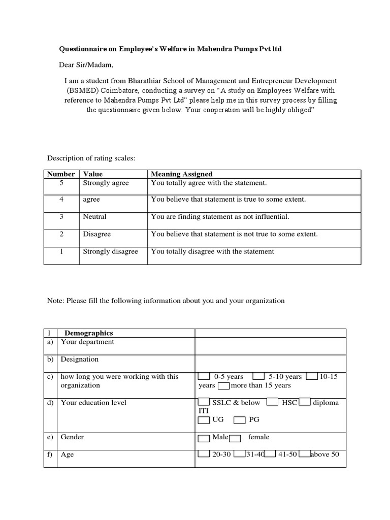 Questionnaire On Employee | PDF