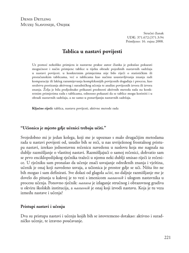 Tablica U Nastavi Povijesti | PDF