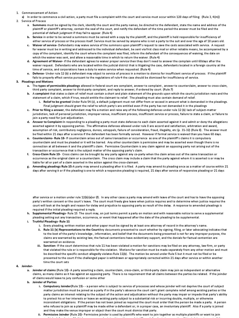 Civil Action Commencement and Process Rules | PDF | Service Of Process ...