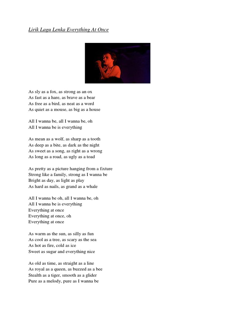 Lirik Lagu Lenka Everything At Once