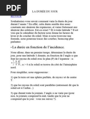 La Durée Du Jour Géométrie Physique Et Mathématiques