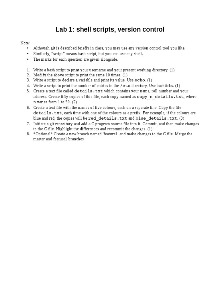 Lab 1: Shell Scripts, Version Control | PDF | Language Arts ...