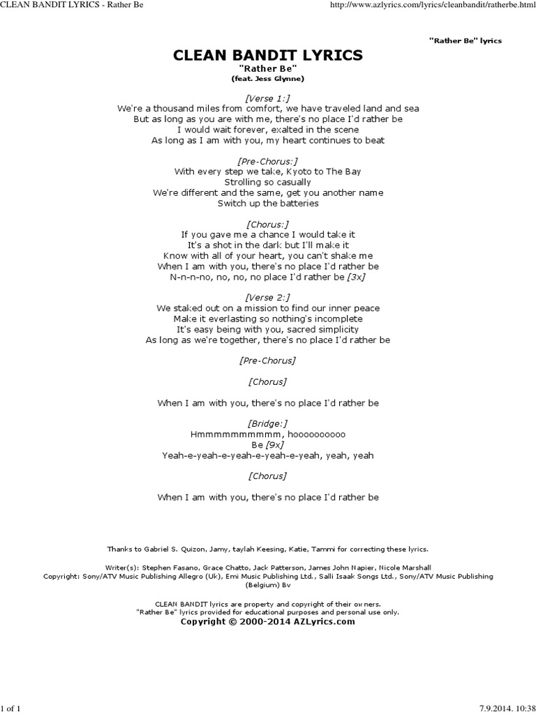 Paroles De Clean Bandit Rather Be Rather Be Clean Bandit Lyrics