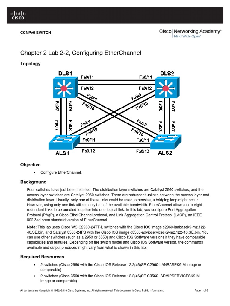 CCNPv6 SWITCH Lab2-2 Etherchannel Student | PDF | Network Switch ...