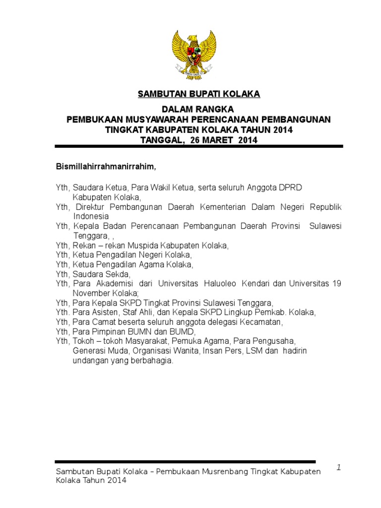 Sambutan Bupati Musrenbang 2014 | PDF