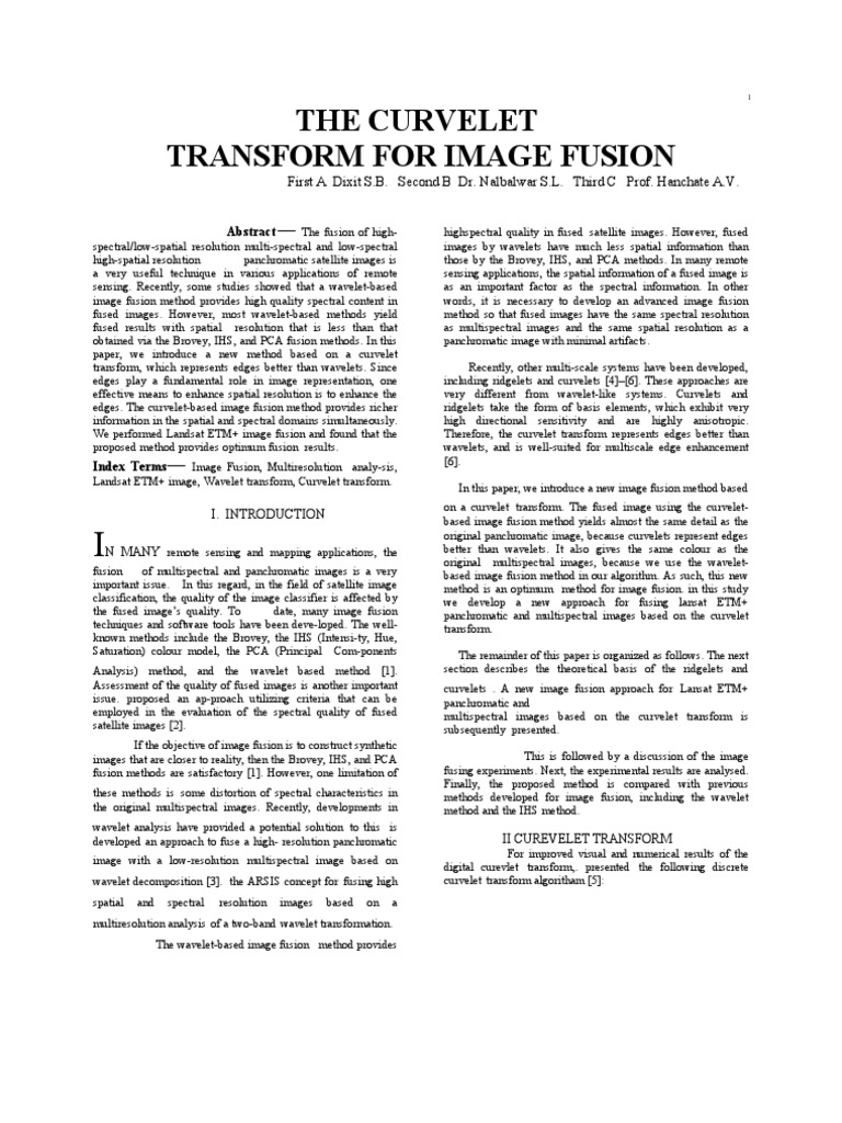 Curvelet Based Image Fusion | PDF | Imaging | Areas Of Computer Science