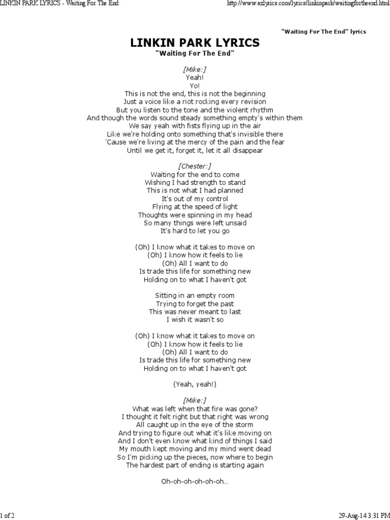 Linkin Park Lyrics Waiting For The End Recorded Music Leisure