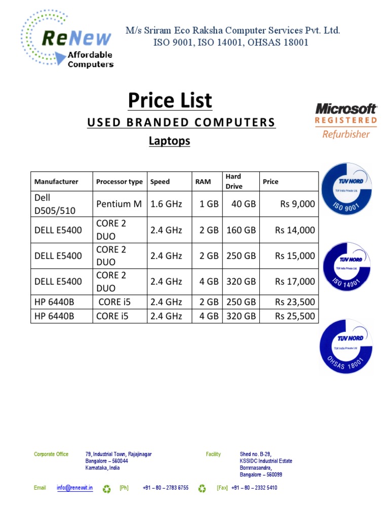 Price List: Used Branded Computers Laptops | PDF | Computers ...