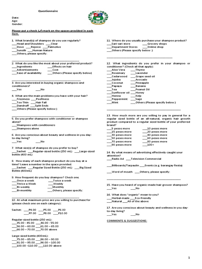 Organic Hair Growth Shampoo Demand Questionnaire PDF Shampoo Business