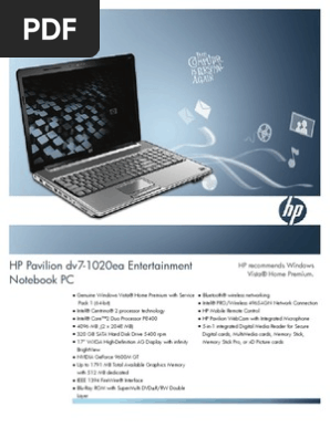Hp Pavilion Dv7 10ea Entertainment Notebook Pc Pdf Windows Vista Laptop