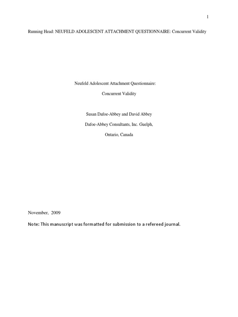 Neufeld Adolescent Attachment Questionnaire | PDF | Attachment Theory ...