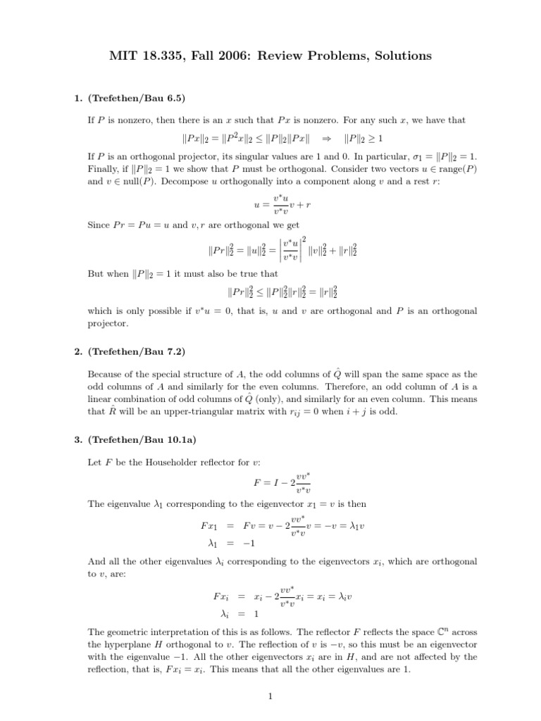 Trefethen/Bau Numerical Linear Algebra Solutions | PDF | Eigenvalues And Eigenvectors | Matrix ...