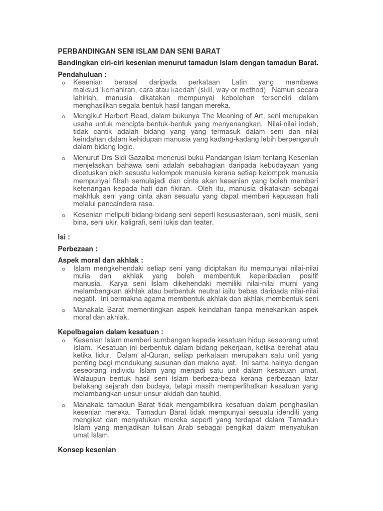 Perbandingan Seni Islam Dan Seni Barat