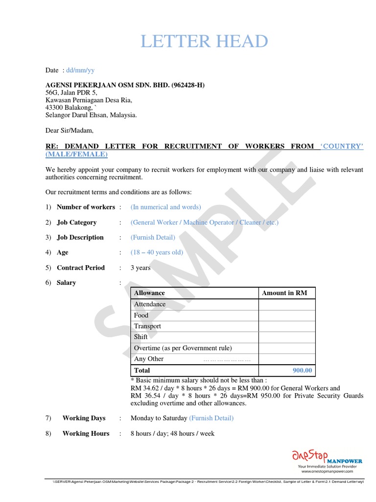 2.1 Demand Letter Employment Salary